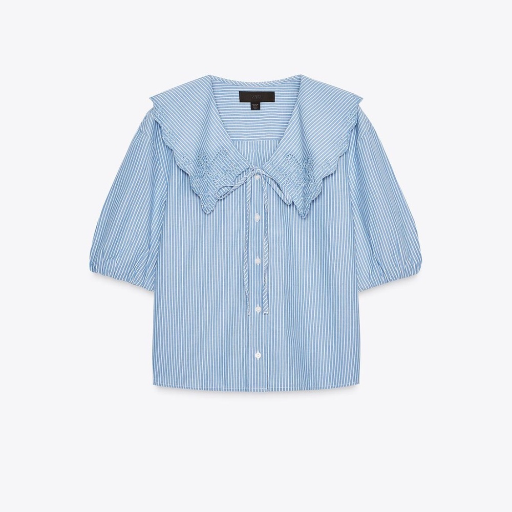 ZARA EMBROIDERED STRIPED PETER PAN COLLAR SHIRT